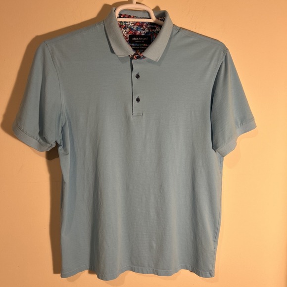 Alex Vando Golf Polo Shirt Men Medium Blue Short Sleeve Floral Athleisure Casual - Picture 10 of 11
